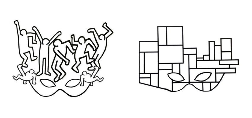Attività Carnevale scuola dell'infanzia: maschere d'autore in stile Mondrian e Keith Haring