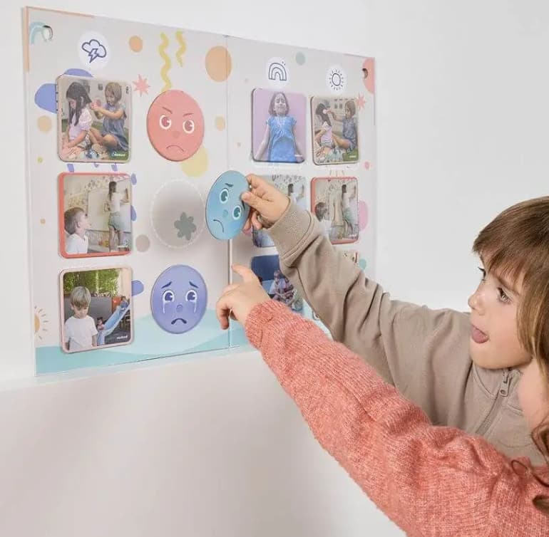 gioco nei tuoi panni, due bambini che indicano il cartellone al muro