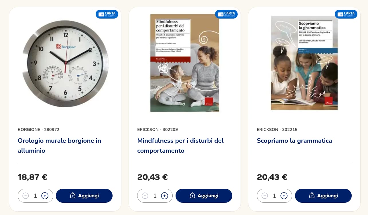 carta del docente residuo 25/26: utilizzabile su borgione negli articoli contrasegnati dalla dicitura "carte del docente"
